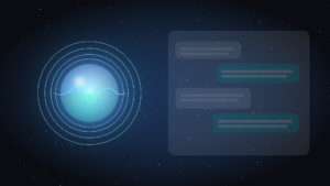 Conversational AI in finance voice orb beside a chat interface.